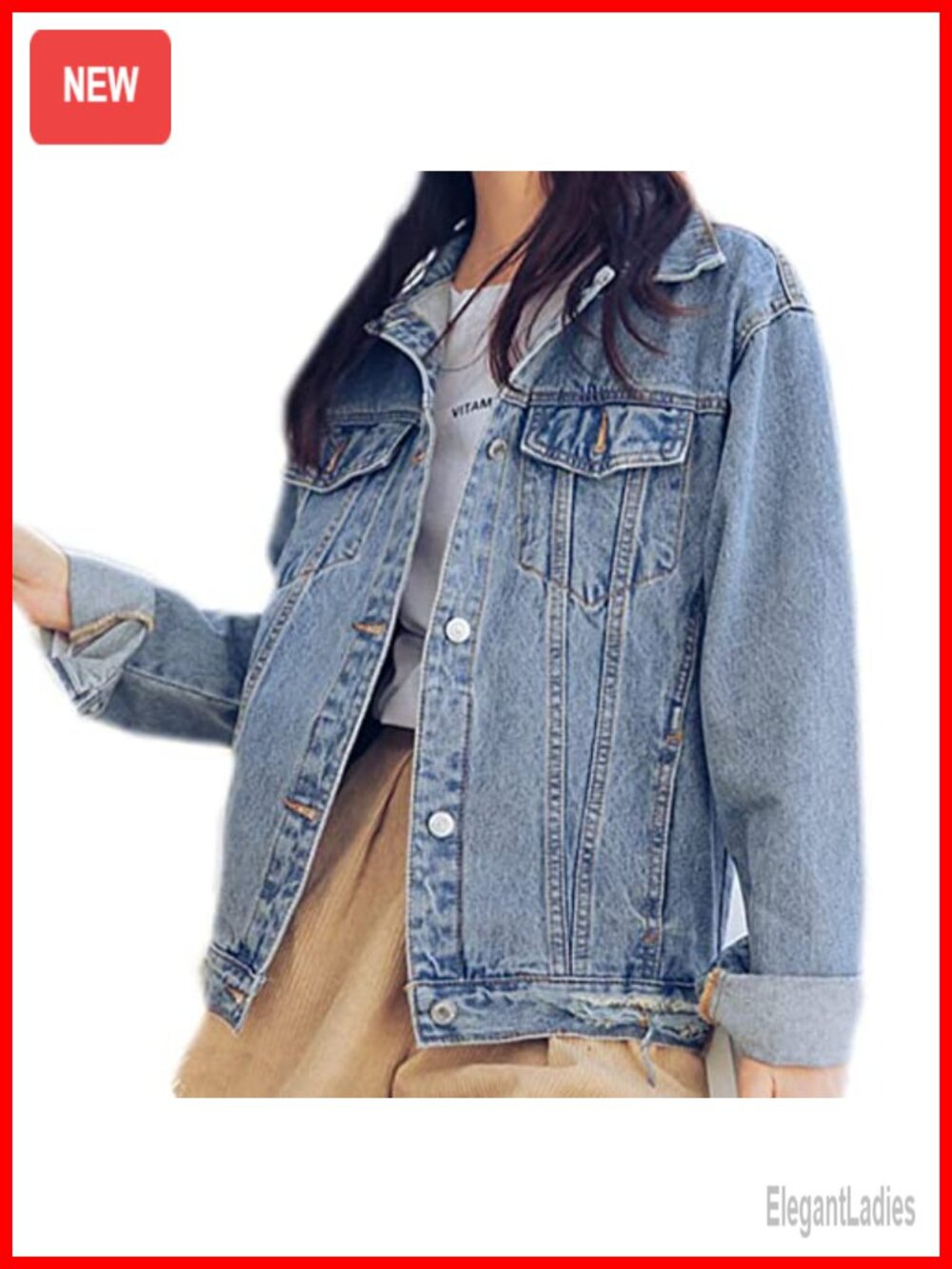 Oversized Distressed Denim Jacket Boyfriend Trucker Coat Women Girls
